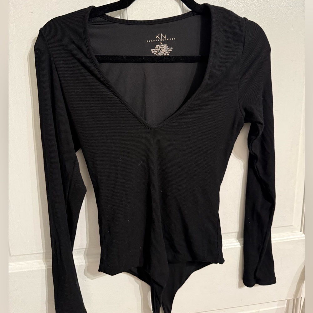 Klassy Network Black V-Neck Bodysuit